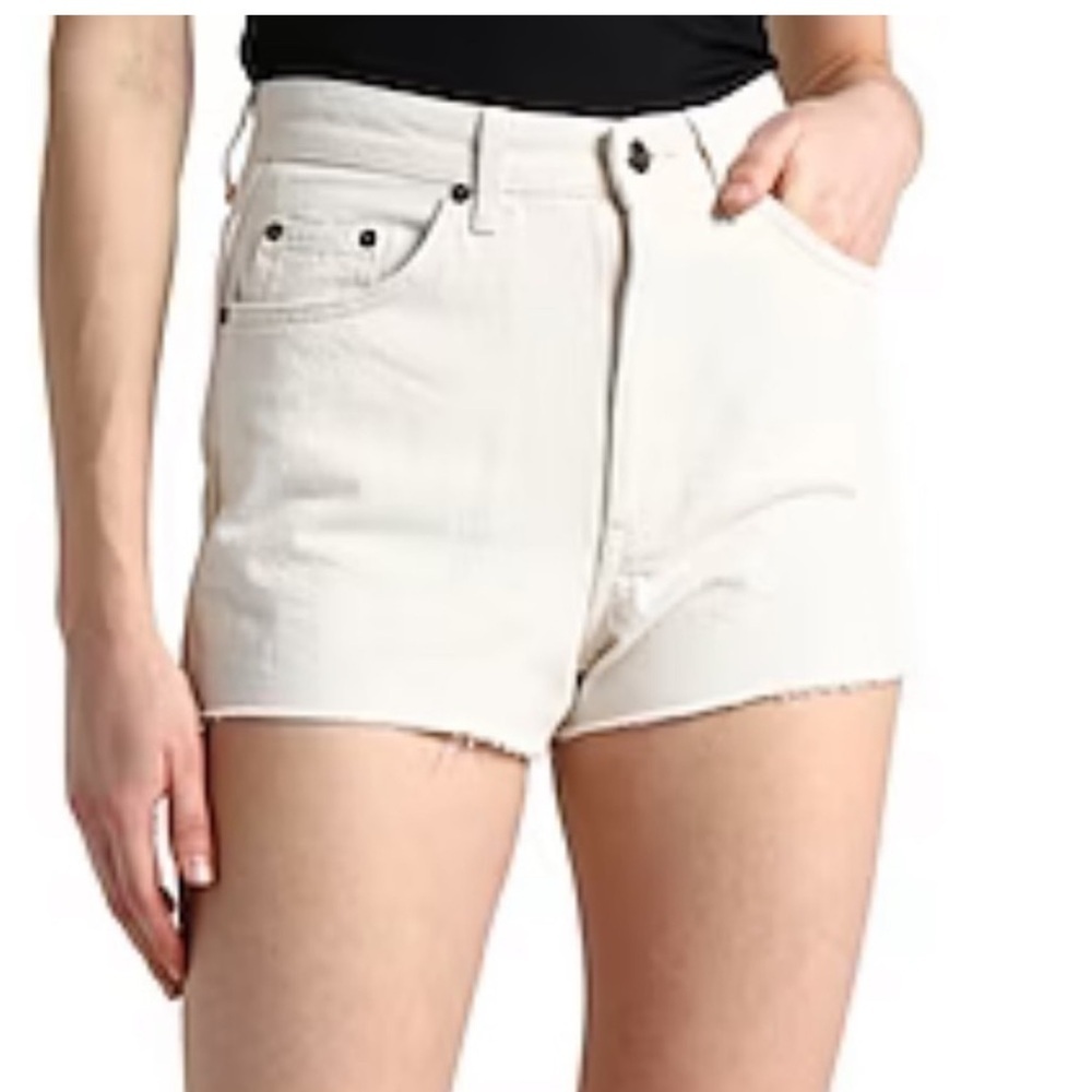 Topshop A-Line Denim High Rise Shorts Cream Off White Unfinished Hem 3.5” Inseam - Picture 14 of 14